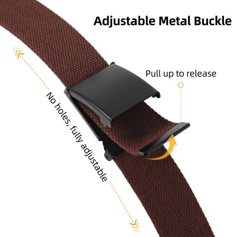 Mile High Life Cut To Fit Canvas Web Belt Size Up to 52" with Flip-Top Solid Black Military Buckle (Brown) - Image 4